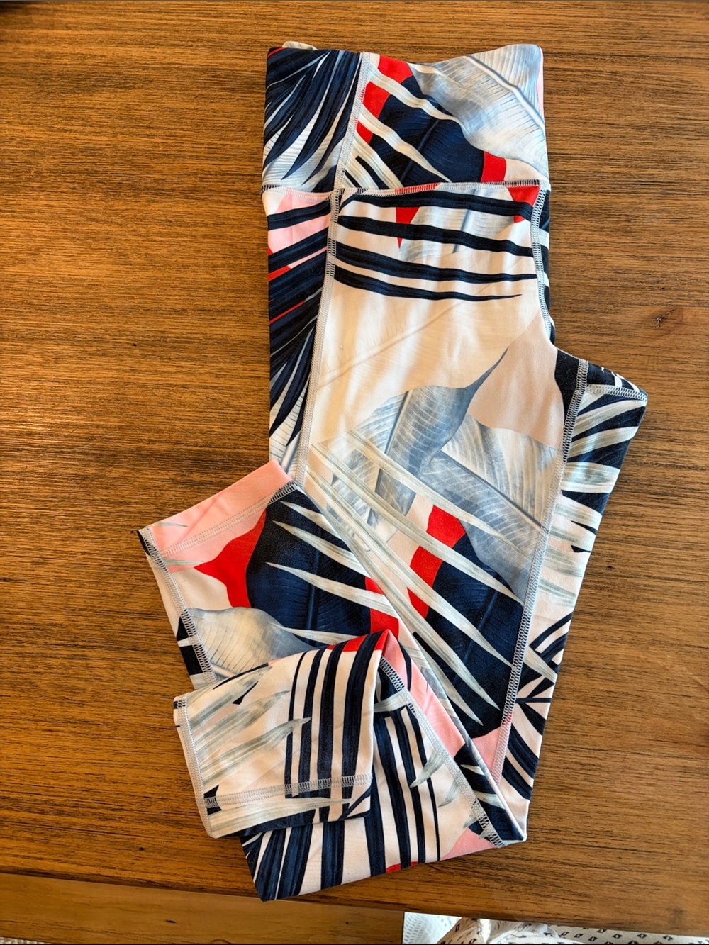 Athleta Tropical Leaf Print Leggings in Navy, White & Pink